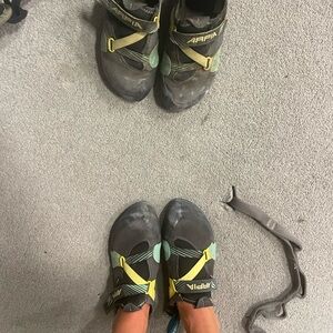 Well worn climbing shoes scarpa W38